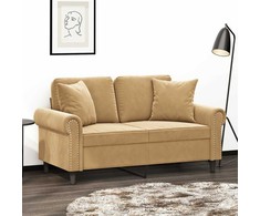 Dvivietė sofa su pagalvėlėmis, rudos spalvos, 120cm, aksomas