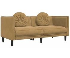 Dvivietė sofa su pagalvėlėmis, ruda, dirbtinė versta oda