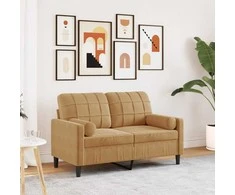 Dvivietė sofa su pagalvėlėmis, rudos spalvos, 120cm, aksomas