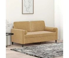 Dvivietė sofa su pagalvėlėmis, rudos spalvos, 140cm, aksomas