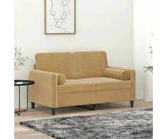 Dvivietė sofa su pagalvėlėmis, rudos spalvos, 120cm, aksomas