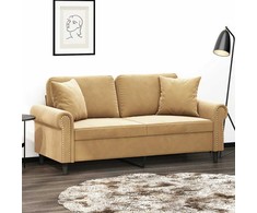 Dvivietė sofa su pagalvėlėmis, rudos spalvos, 140cm, aksomas