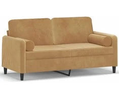 Dvivietė sofa su pagalvėlėmis, rudos spalvos, 140cm, aksomas