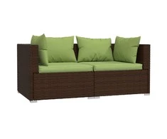 Lauko baldų komplektas Dvivietė sofa su pagalvėlėmis, rudos spalvos, poliratanas