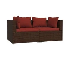 Lauko baldų komplektas Dvivietė sofa su pagalvėlėmis, rudos spalvos, poliratanas