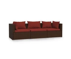 Lauko baldų komplektas Dvivietė sofa su pagalvėlėmis, rudos spalvos, poliratanas