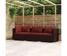 Lauko baldų komplektas Dvivietė sofa su pagalvėlėmis, rudos spalvos, poliratanas