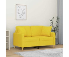 Dvivietė sofa su pagalvėlėmis, šviesiai geltona, 120cm, audinys