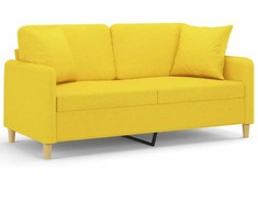 Dvivietė sofa su pagalvėlėmis, šviesiai geltona, 140cm, audinys