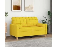 Dvivietė sofa su pagalvėlėmis, šviesiai geltona, 120cm, audinys