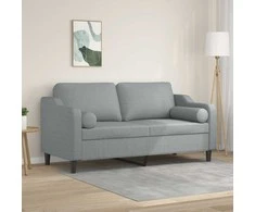 Dvivietė sofa su pagalvėlėmis, šviesiai pilka, 140cm, audinys
