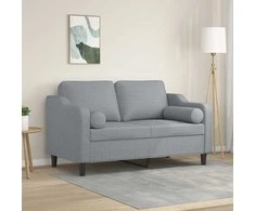 Dvivietė sofa su pagalvėlėmis, šviesiai pilka, 120cm, audinys