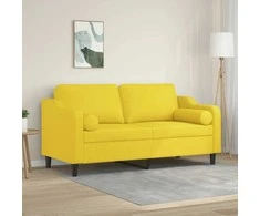 Dvivietė sofa su pagalvėlėmis, šviesiai geltona, 140cm, audinys