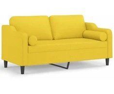Dvivietė sofa su pagalvėlėmis, šviesiai geltona, 140cm, audinys