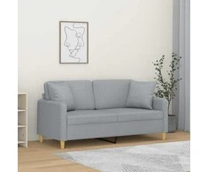 Dvivietė sofa su pagalvėlėmis, šviesiai pilka, 140cm, audinys