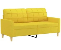 Dvivietė sofa su pagalvėlėmis, šviesiai geltona, 140cm, audinys