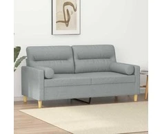 Dvivietė sofa su pagalvėlėmis, šviesiai pilka, 140cm, audinys
