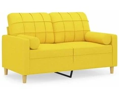 Dvivietė sofa su pagalvėlėmis, šviesiai geltona, 120cm, audinys
