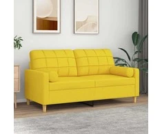 Dvivietė sofa su pagalvėlėmis, šviesiai geltona, 140cm, audinys
