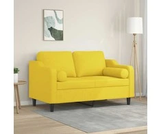 Dvivietė sofa su pagalvėlėmis, šviesiai geltona, 120cm, audinys