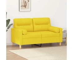 Dvivietė sofa su pagalvėlėmis, šviesiai geltona, 120cm, audinys