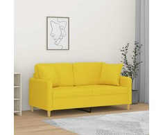 Dvivietė sofa su pagalvėlėmis, šviesiai geltona, 140cm, audinys