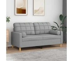 Dvivietė sofa su pagalvėlėmis, šviesiai pilka, 140cm, audinys