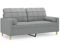 Dvivietė sofa su pagalvėlėmis, šviesiai pilka, 140cm, audinys