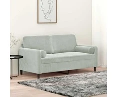 Dvivietė sofa su pagalvėlėmis, šviesiai pilka, 140cm, aksomas