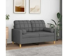 Dvivietė sofa su pagalvėlėmis, tamsiai pilka, 120cm, audinys