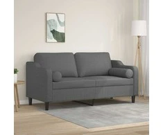 Dvivietė sofa su pagalvėlėmis, tamsiai pilka, 140cm, audinys
