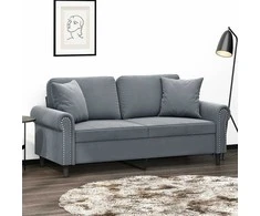 Dvivietė sofa su pagalvėlėmis, tamsiai pilka, 140cm, aksomas