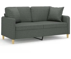 Dvivietė sofa su pagalvėlėmis, tamsiai pilka, 140cm, audinys