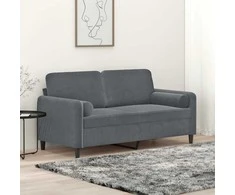 Dvivietė sofa su pagalvėlėmis, tamsiai pilka, 140cm, aksomas