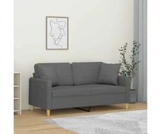 Dvivietė sofa su pagalvėlėmis, tamsiai pilka, 140cm, audinys