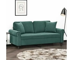 Dvivietė sofa su pagalvėlėmis, tamsiai žalia, 140cm, aksomas