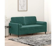 Dvivietė sofa su pagalvėlėmis, tamsiai žalia, 140cm, aksomas