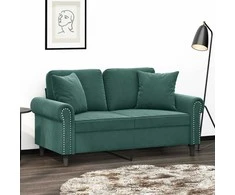 Dvivietė sofa su pagalvėlėmis, tamsiai žalia, 120cm, aksomas