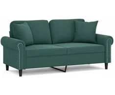 Dvivietė sofa su pagalvėlėmis, tamsiai žalia, 140cm, aksomas