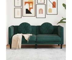 Dvivietė sofa su pagalvėlėmis, tamsiai žalios spalvos, aksomas