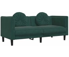 Dvivietė sofa su pagalvėlėmis, tamsiai žalios spalvos, aksomas