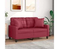 Dvivietė sofa su pagalvėlėmis, vyno, 120cm, dirbtinė oda