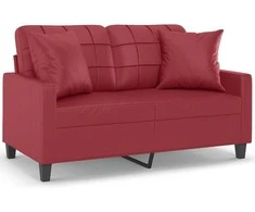 Dvivietė sofa su pagalvėlėmis, vyno, 120cm, dirbtinė oda