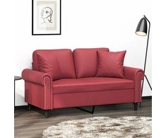Dvivietė sofa su pagalvėlėmis, vyno, 120cm, dirbtinė oda