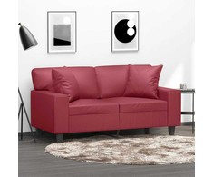 Dvivietė sofa su pagalvėlėmis, vyno, 120cm, dirbtinė oda