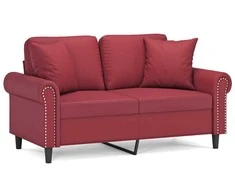 Dvivietė sofa su pagalvėlėmis, vyno, 120cm, dirbtinė oda