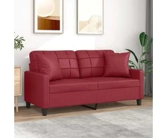 Dvivietė sofa su pagalvėlėmis, vyno, 140cm, dirbtinė oda