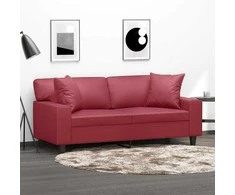 Dvivietė sofa su pagalvėlėmis, vyno, 140cm, dirbtinė oda