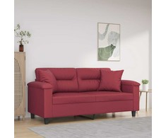 Dvivietė sofa su pagalvėlėmis, vyno, 140cm, dirbtinė oda