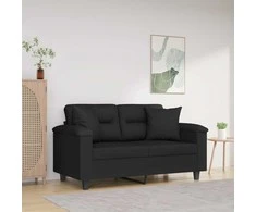 Dvivietė sofa su pagalvėmis, juoda, 120cm, mikropluošto audinys